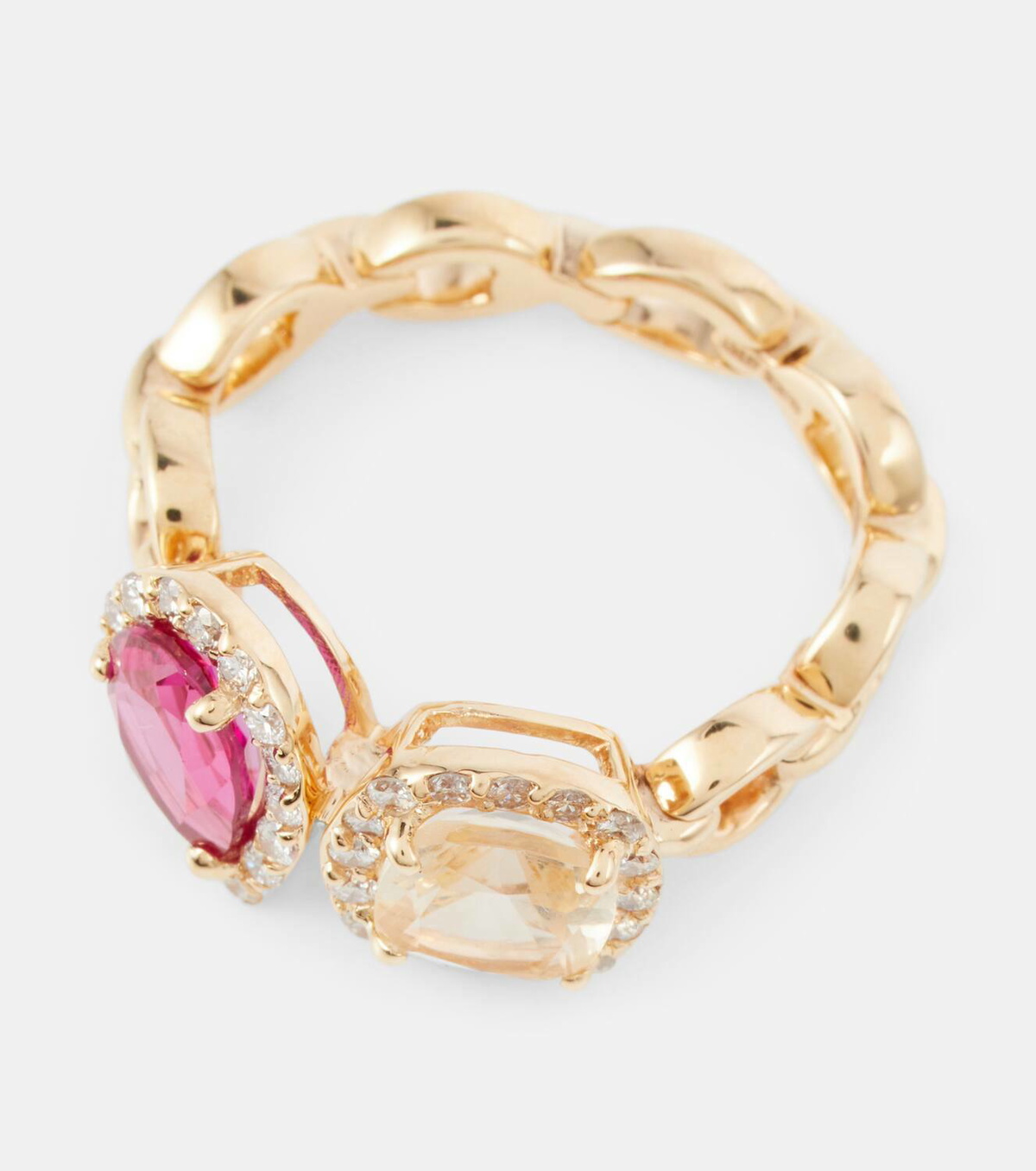 Nadine Aysoy Catena Double 18kt gold ring with sapphire, rubellite and diamonds