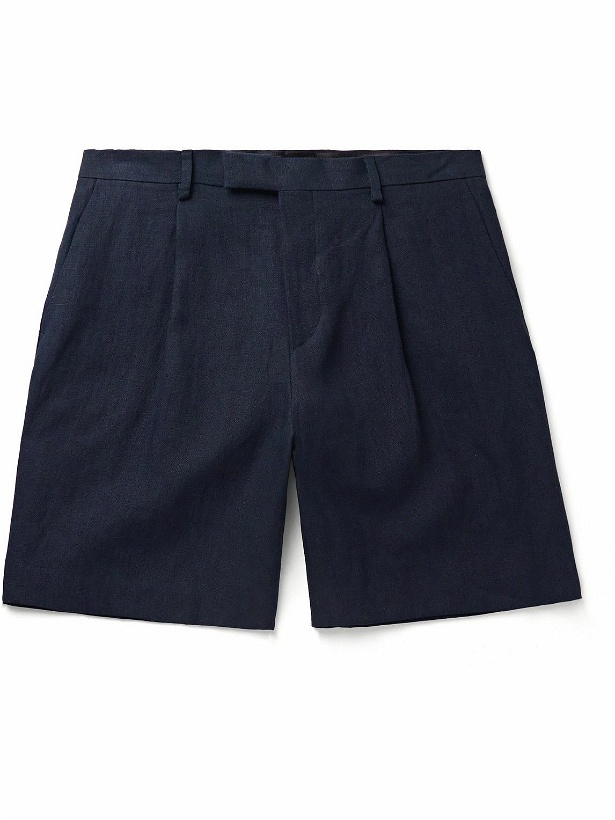 Photo: Lardini - Wide-Leg Pleated Linen Bermuda Shorts - Blue