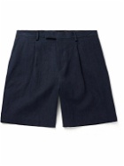Lardini - Wide-Leg Pleated Linen Bermuda Shorts - Blue