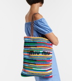 Miu Miu Leather-trimmed crochet cotton tote bag