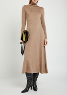 Vince Funnel-neck Jersey Midi Dress Beige