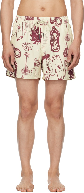 Photo: OAS Off-White & Burgundy Cantina Swim Shorts