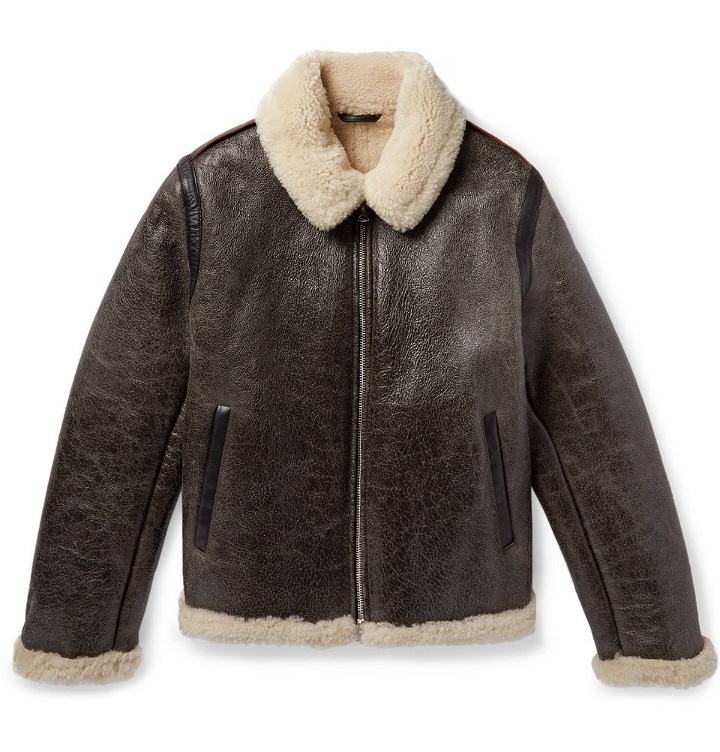 Photo: Acne Studios - Shearling-Lined Textured-Leather Jacket - Men - Dark brown