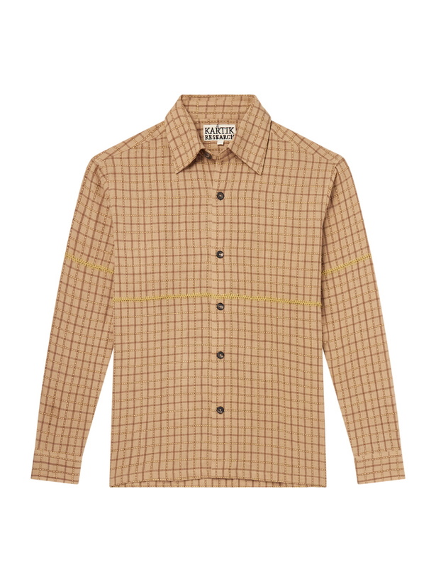 Photo: Kartik Research - Rabari Embroidered Checked Handwoven Cotton Shirt - Brown