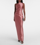 Solace London Kira draped one-shoulder satin gown