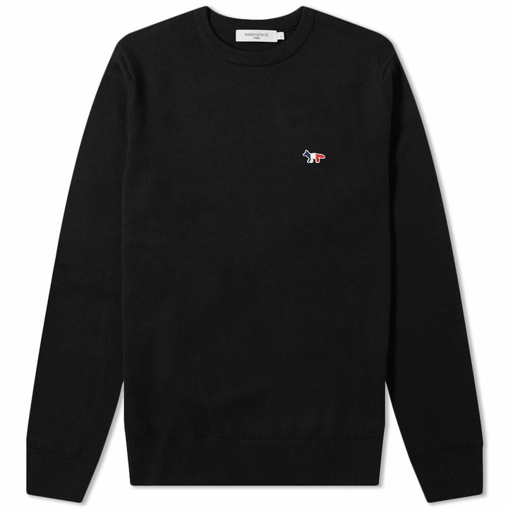 Photo: Maison Kitsuné Men's Tricolor Fox Patch Classic Knit in Black