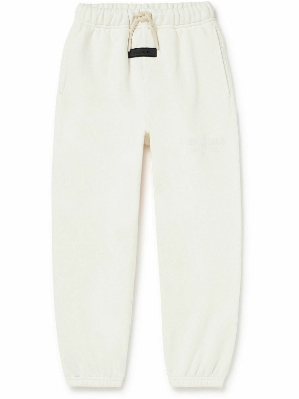 Photo: Fear of God Essentials Kids - Logo-Appliquéd Cotton-Blend Jersey Sweatpants - Neutrals