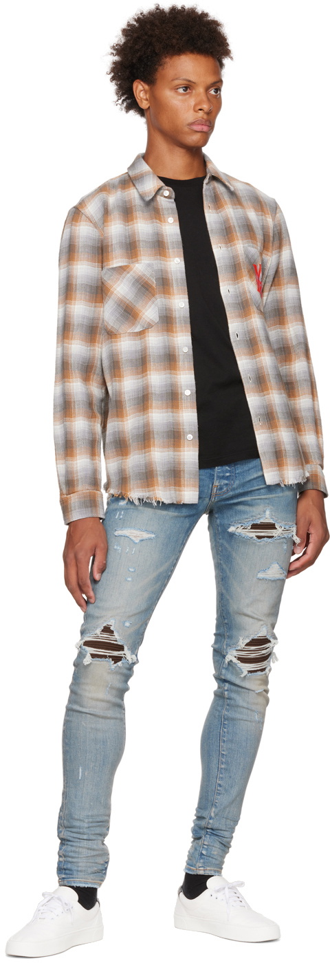 AMIRI Orange & Gray Stencil Plaid Shirt