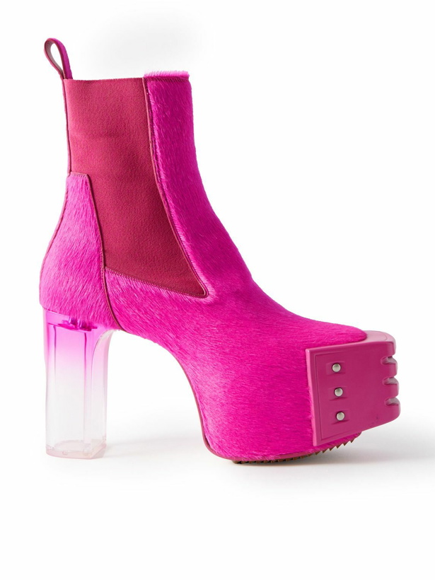 Photo: Rick Owens - Pony Hair Platform Chelsea Boots - Pink
