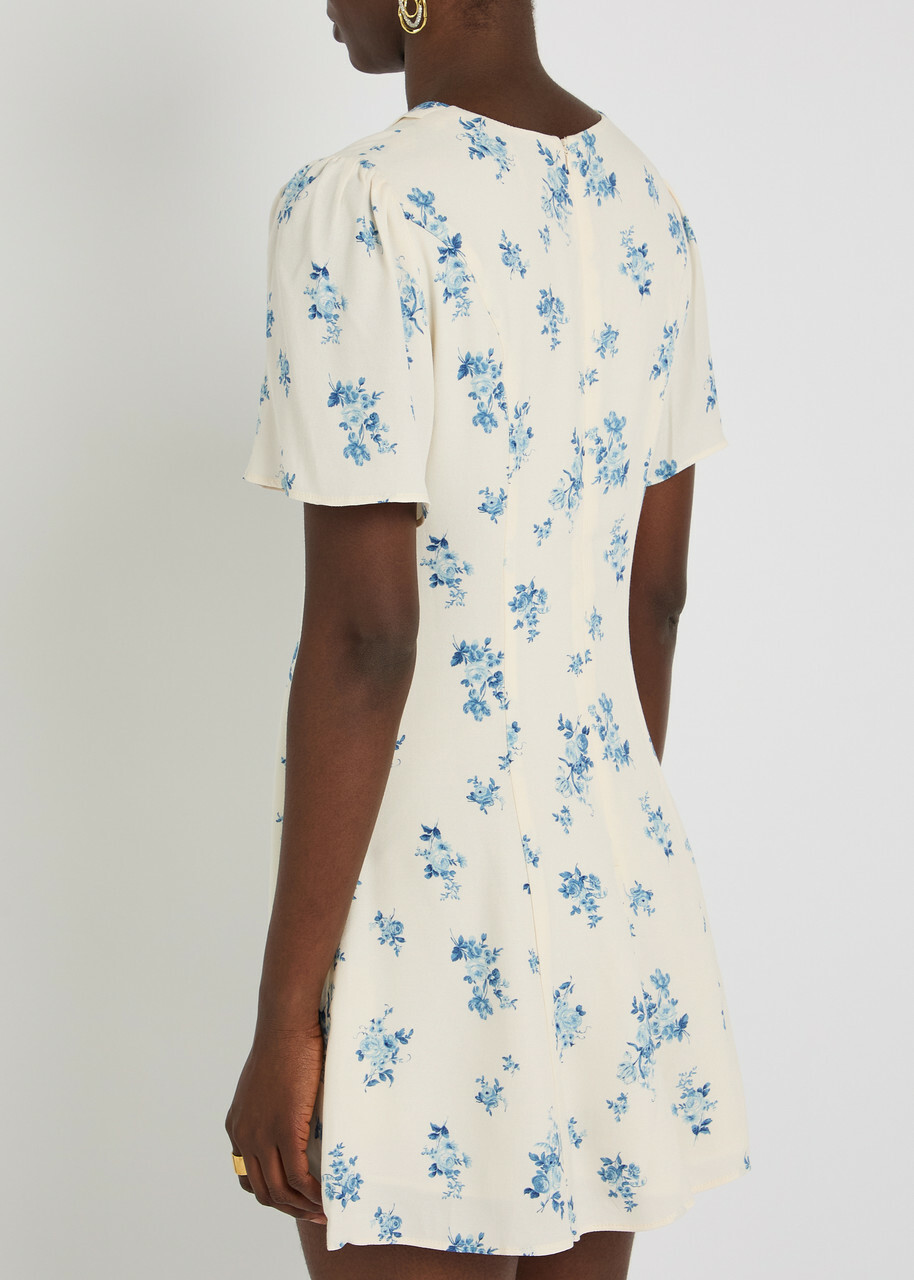 Reformation Tyra Floral-print Crepe Mini Dress White