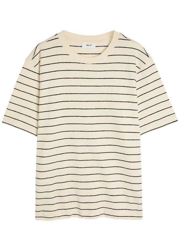 Photo: NN07 Pedro Striped-knit Cotton T-shirt Navy