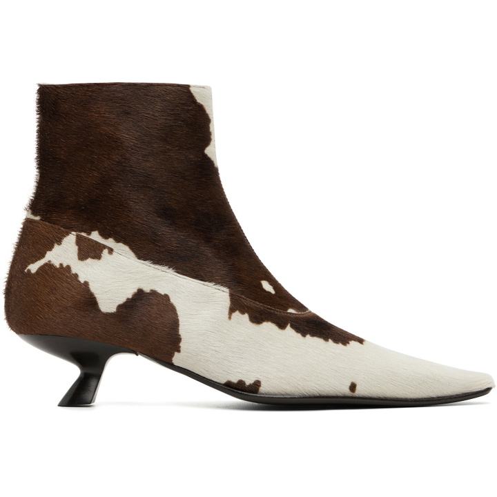 Photo: Marni White & Brown Cow-Print Ponyhair Cindi Boots