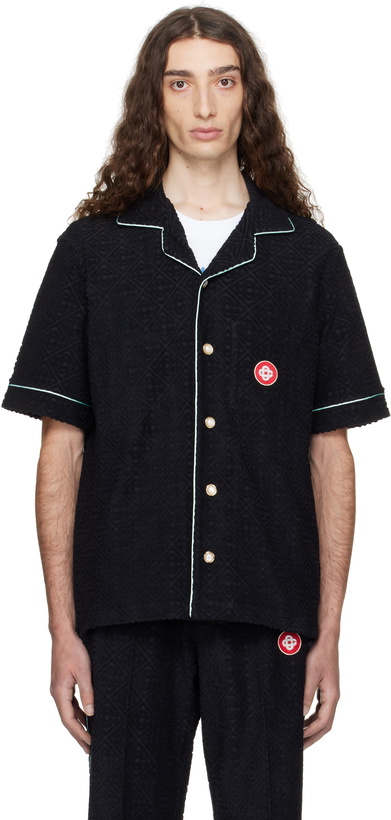 Photo: Casablanca Black Monogram Jacquard Towelling Short Sleeve Shirt