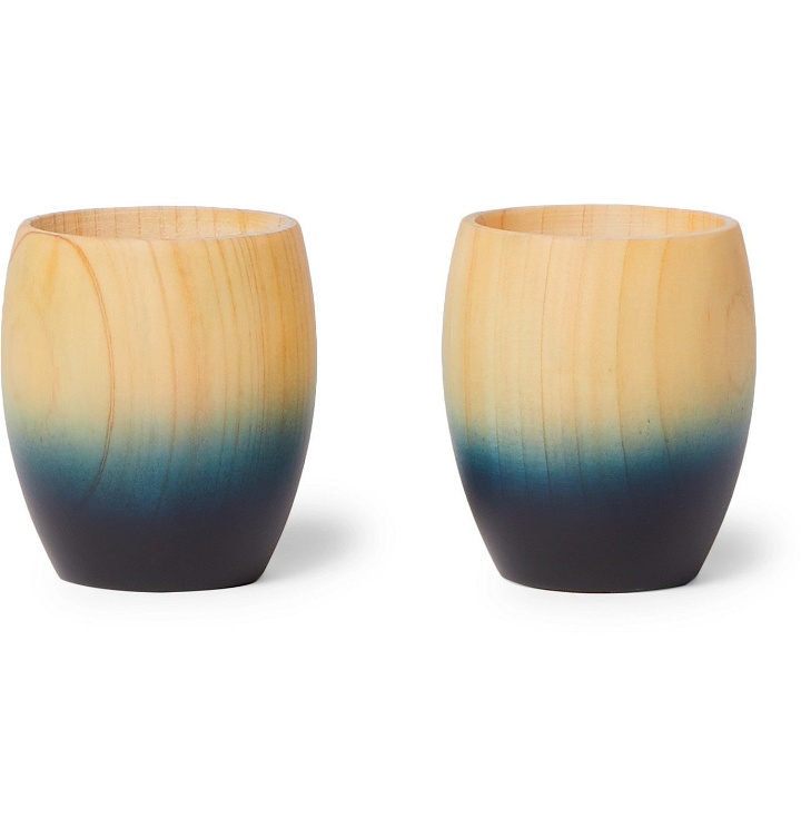 Photo: BY JAPAN - AOLA Set of Two Indigo-Dyed Hinoki Cypress Sake Cups - Blue