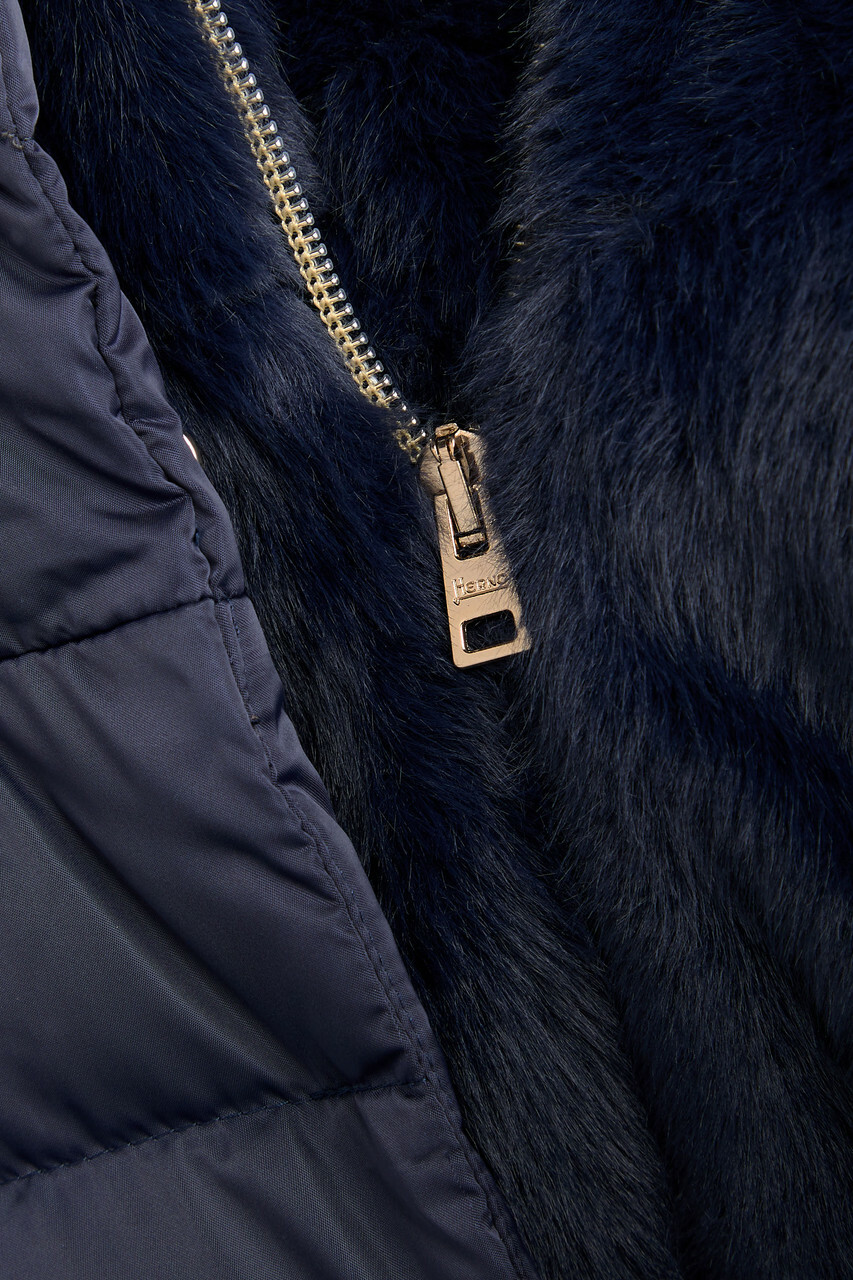 Herno Quilted Hooded Shell and Faux fur Gilet Blue