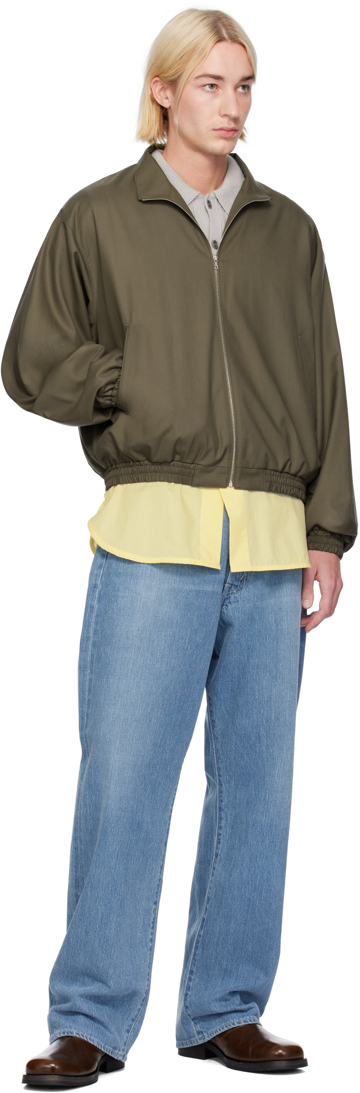 AURALEE Khaki Super Fine Tropical Wool Zip Jacket Auralee