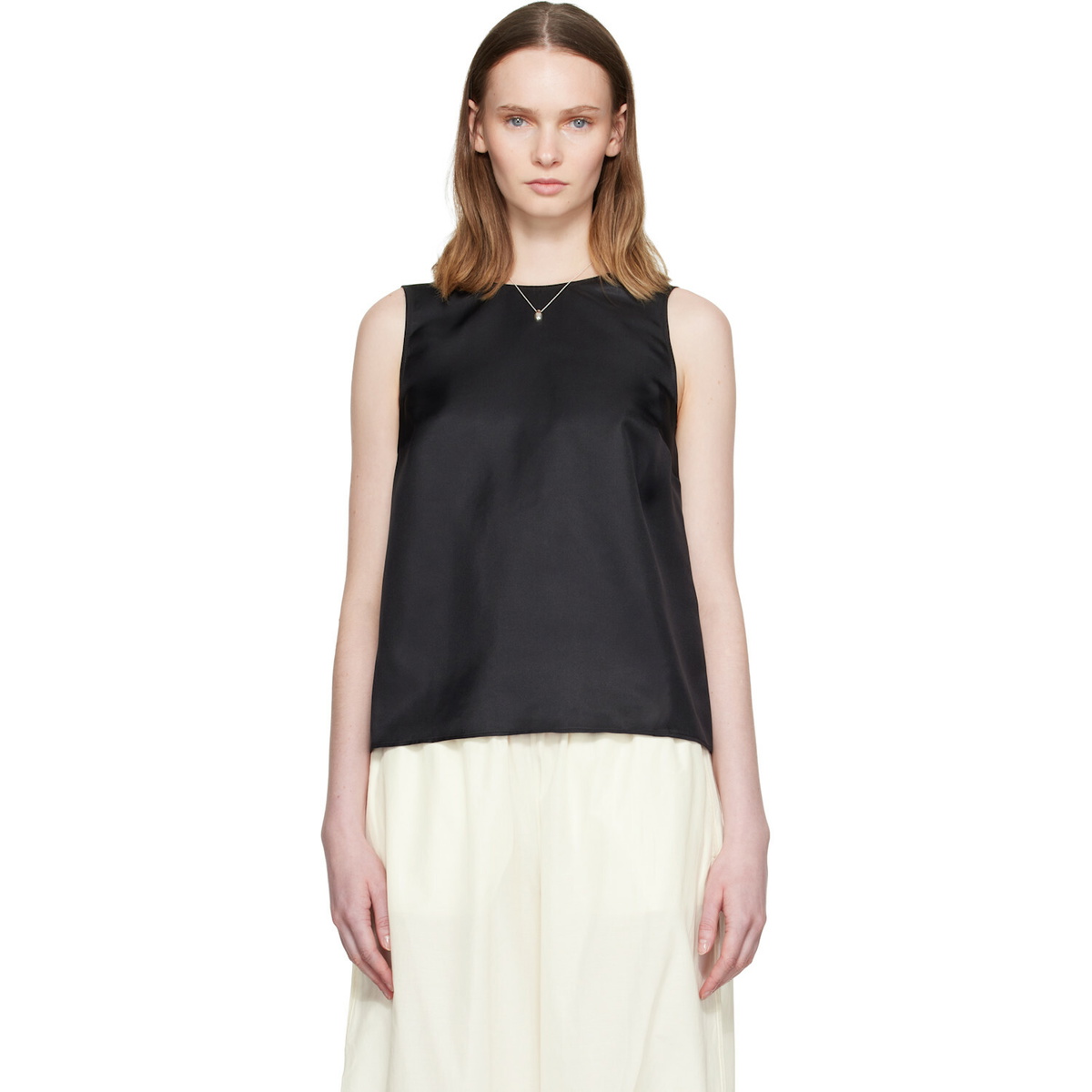 Loulou de Saison Black Gema Sleeveless Silk Top