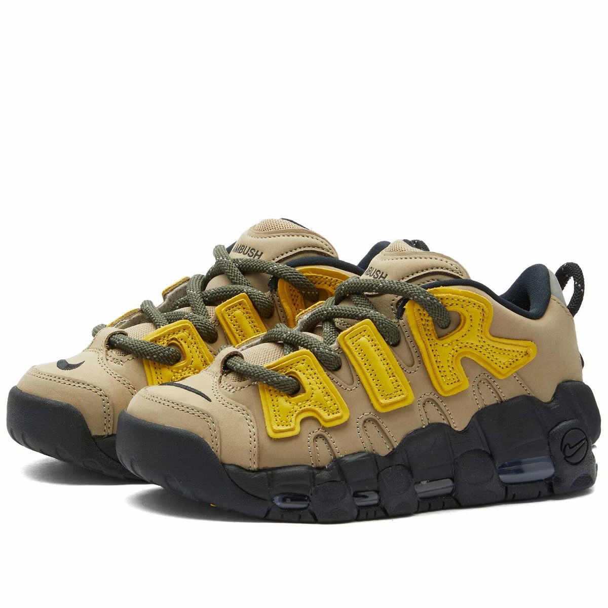 Photo: Nike x Ambush Air More Uptempo Low SP Sneakers in Limestone/Sulfur/Black/Pewter