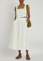 Paige Ojai Floral-embroidered Cotton Midi Skirt White