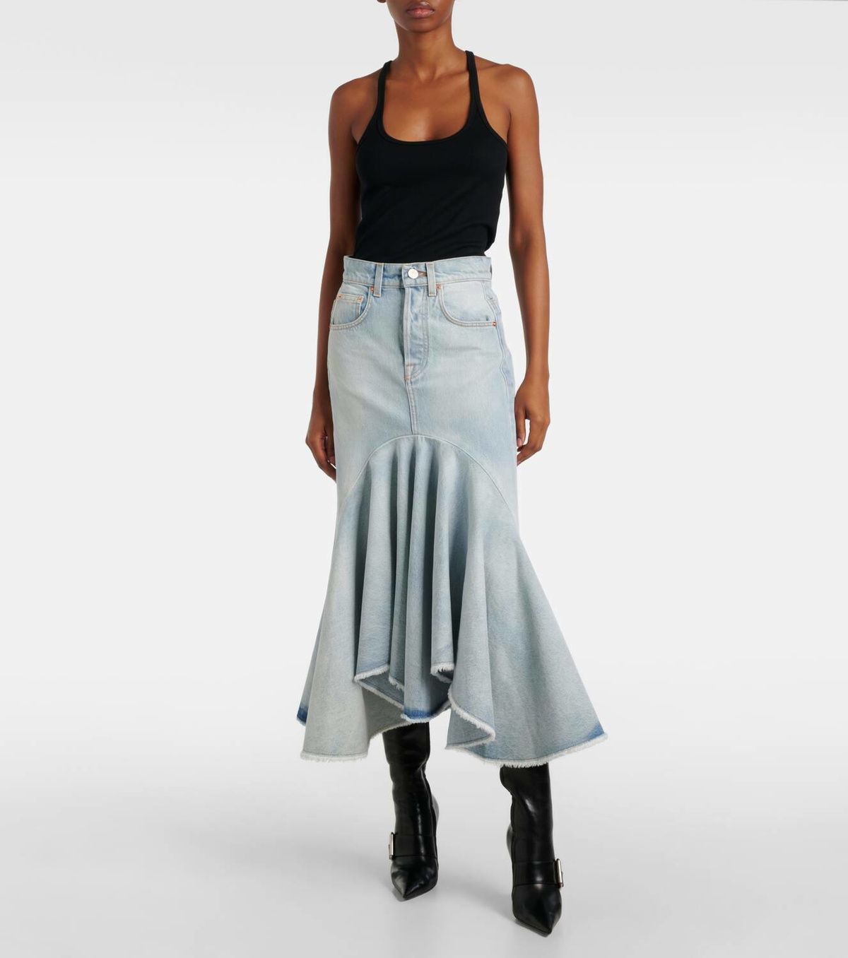 Vetements Godet denim midi skirt