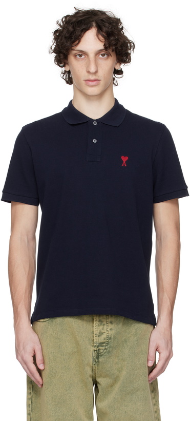 Photo: AMI Paris Navy Cotton Ami de Coeur Polo