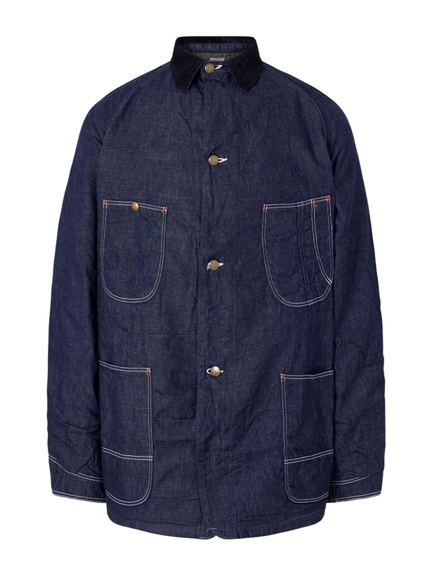 Photo: OrSlow - Corduroy-Trimmed Denim Jacket - Blue