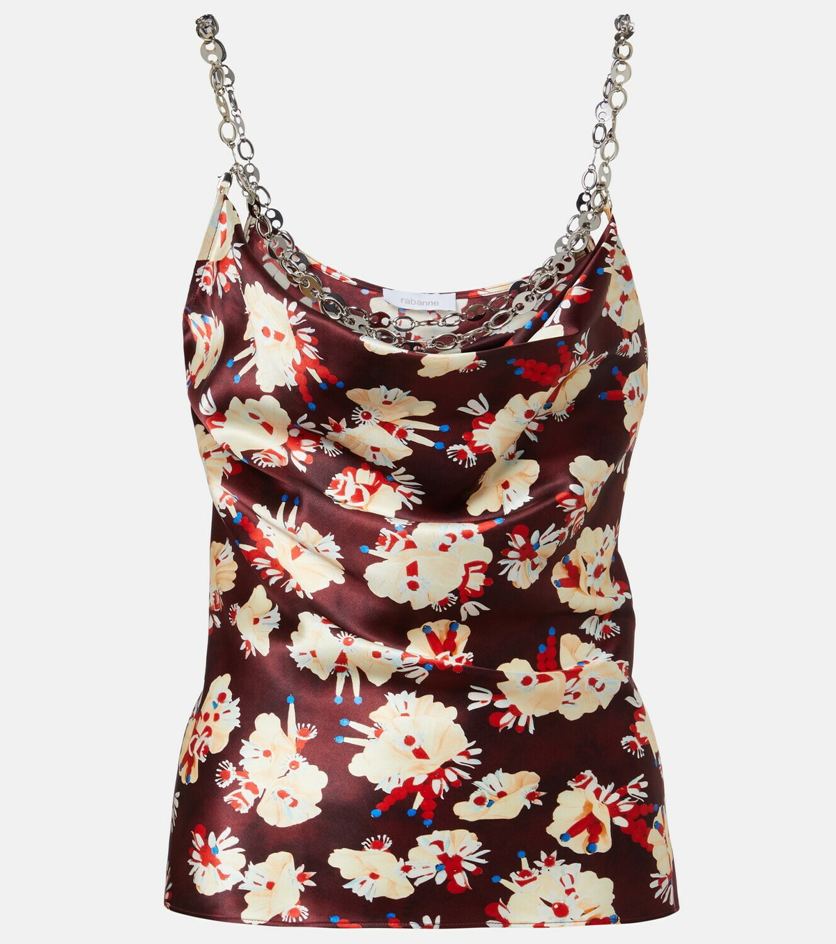 Rabanne Chain-detail floral satin top