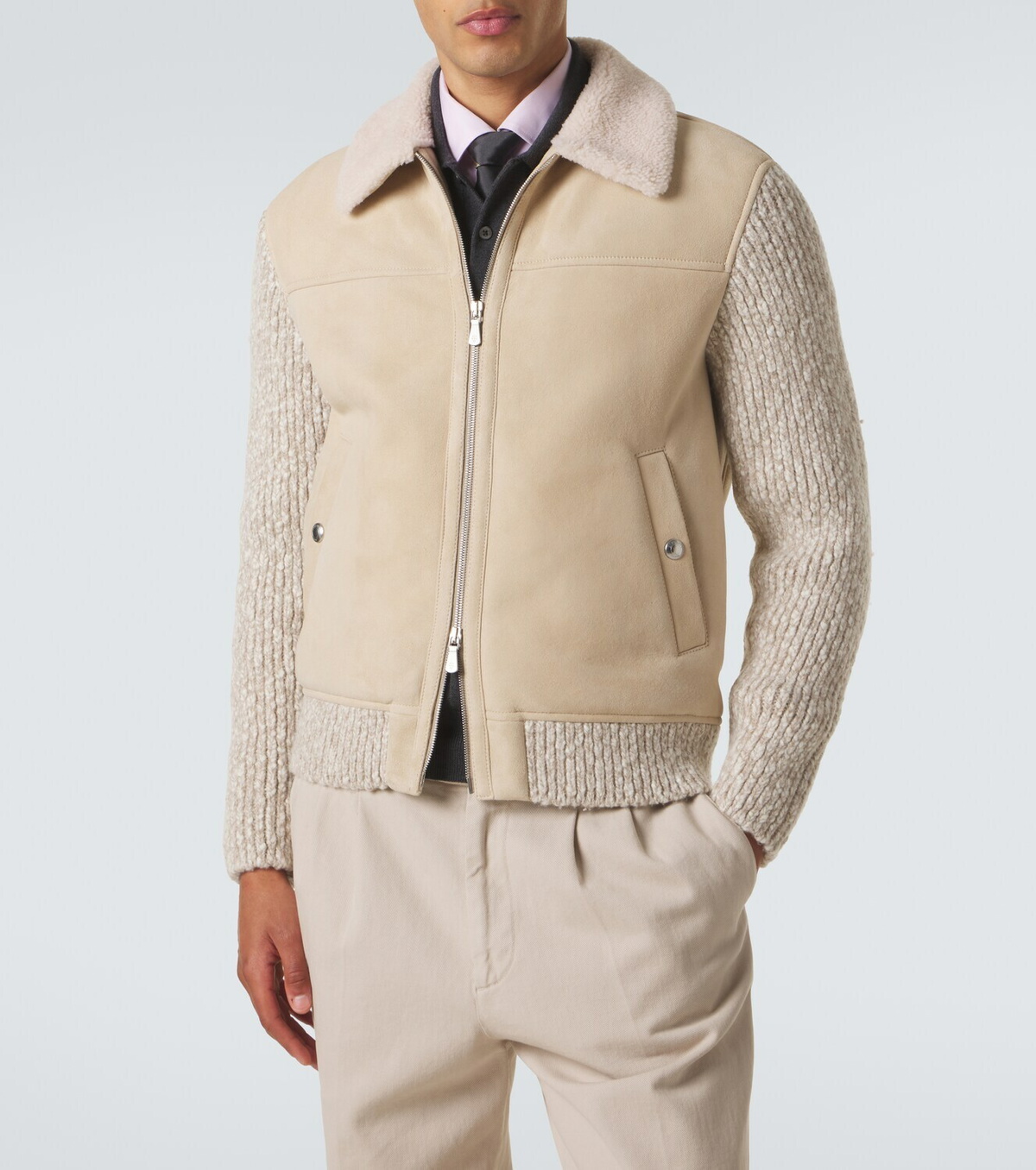 Eleventy Shearling-lined suede jacket