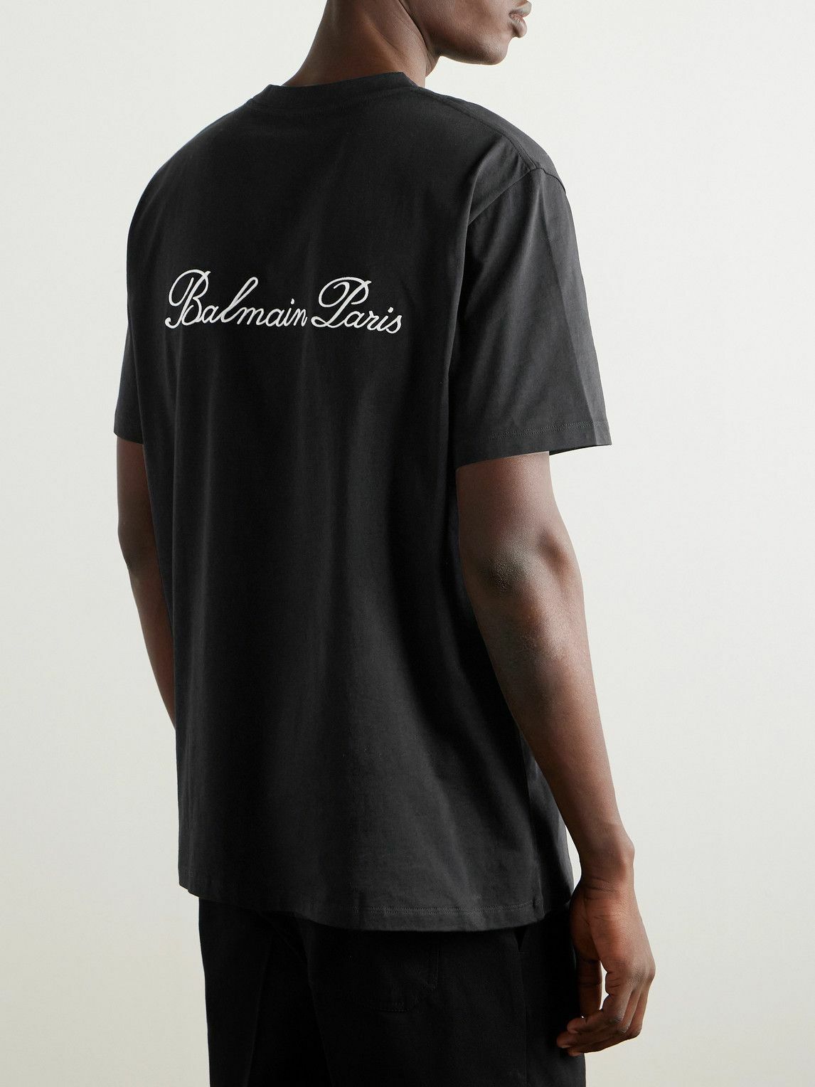 Balmain - Logo-Embroidered Cotton-Jersey T-Shirt - Black Balmain