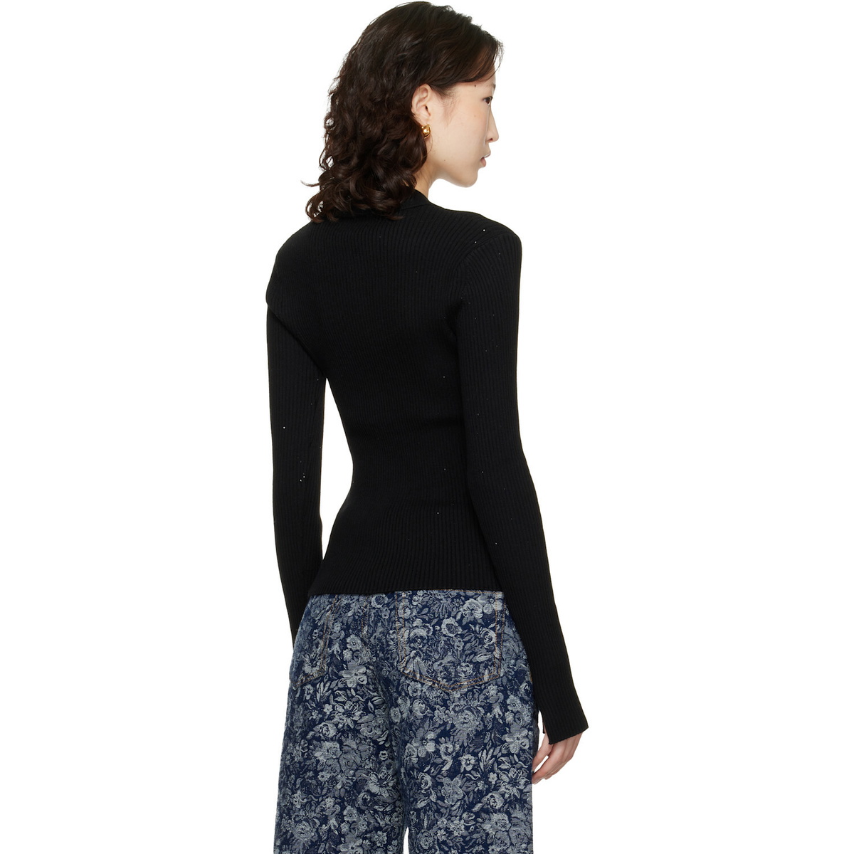 GANNI Black Fine Sequin Knitted Polo