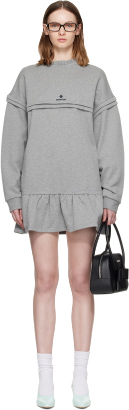 Photo: SHUSHU/TONG Gray Raw-Edge Wave Collar Tuck Detail Sweatshirt Minidress