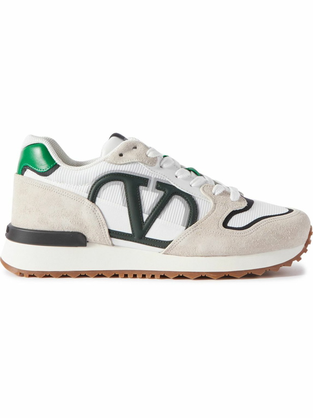 Photo: Valentino Garavani - Valentino Garavani Suede, Leather and Mesh Sneakers - White