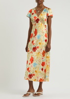 Kitri Effie Floral-print Satin Midi Dress Yellow