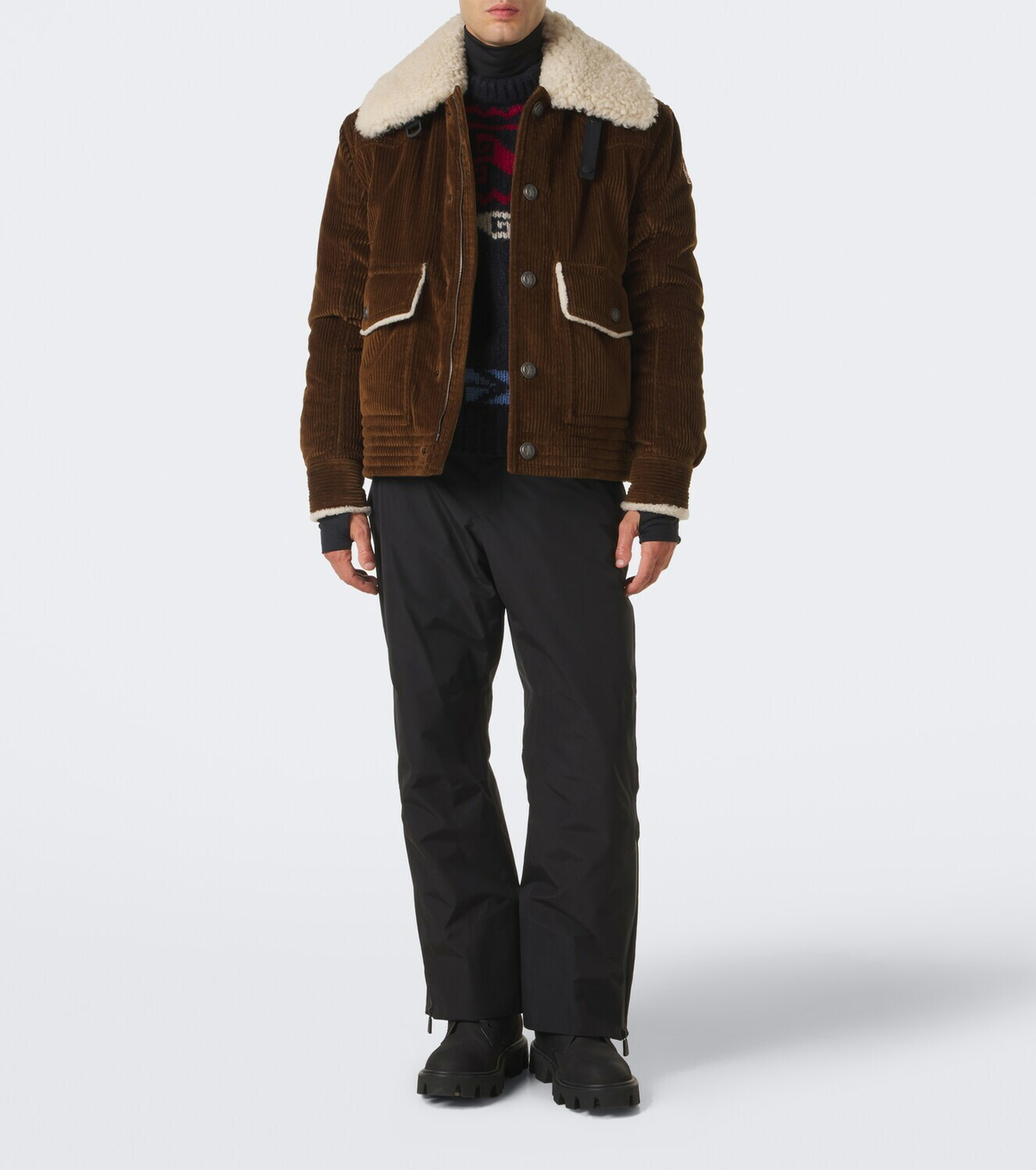 Moncler Grenoble Shearling-trimmed corduroy down jacket