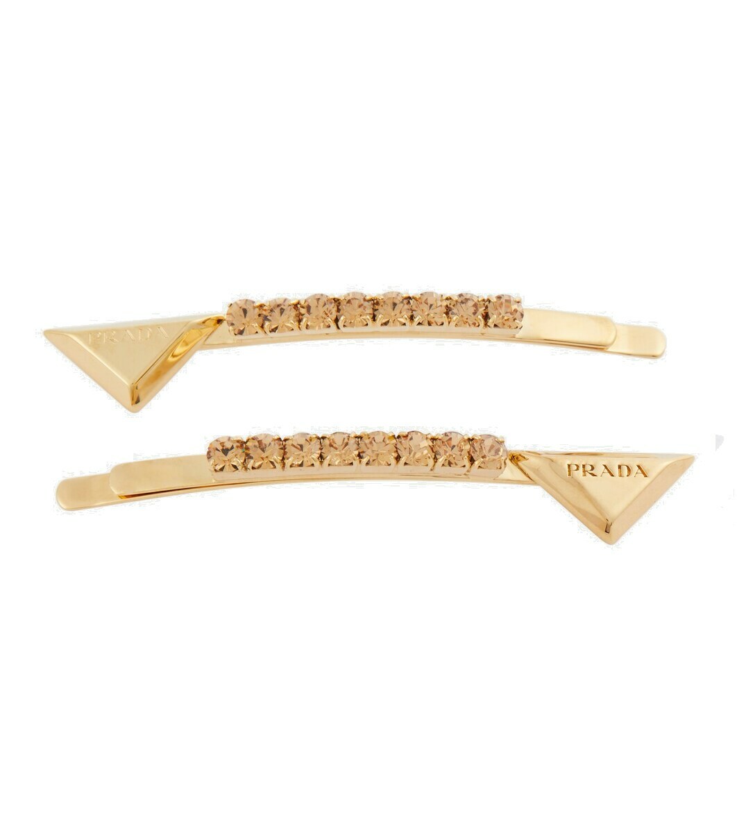 Set Of 2 Logo Hair Clips in Pink - Prada