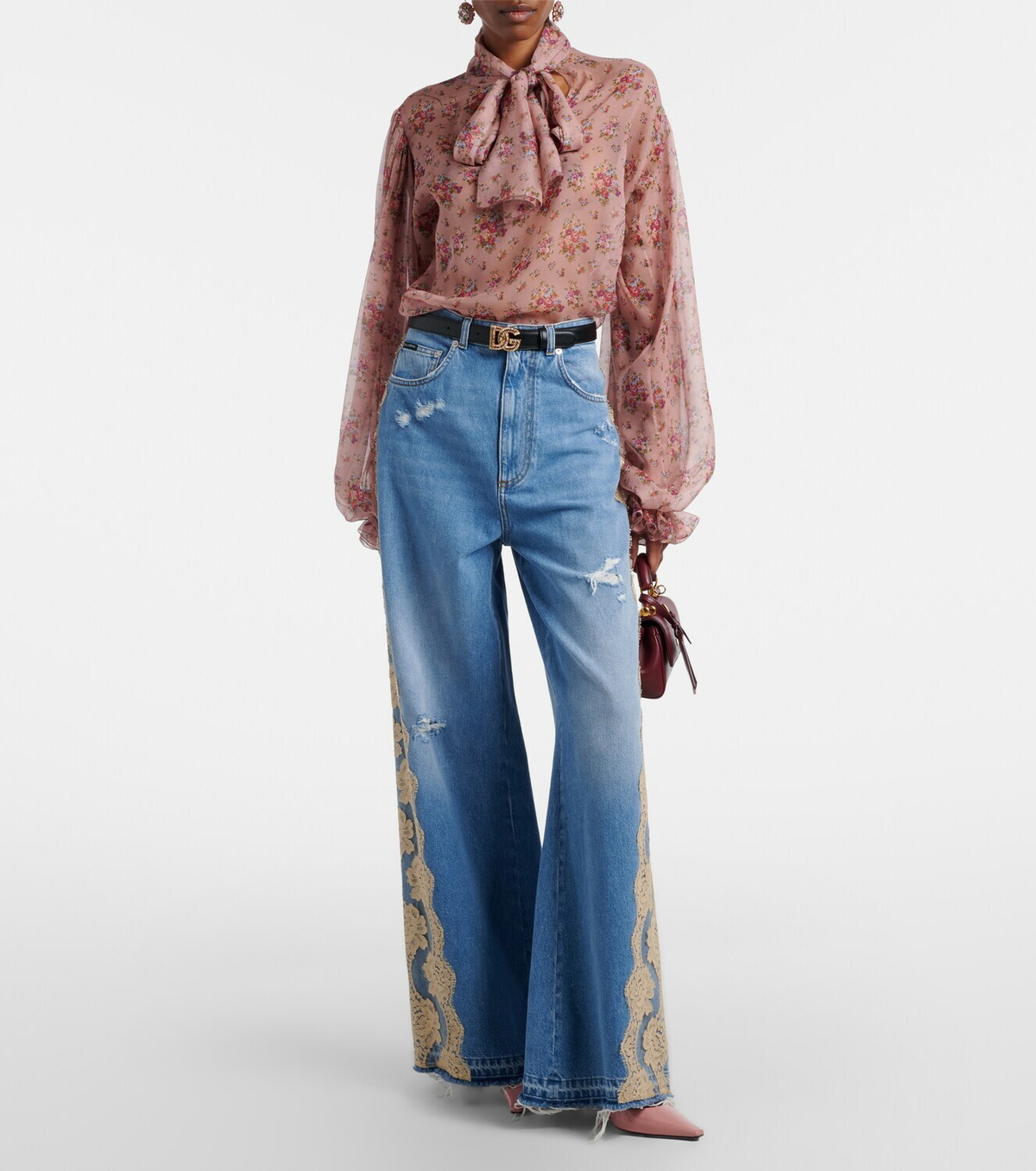 Dolce&Gabbana Lace-trimmed wide-leg jeans