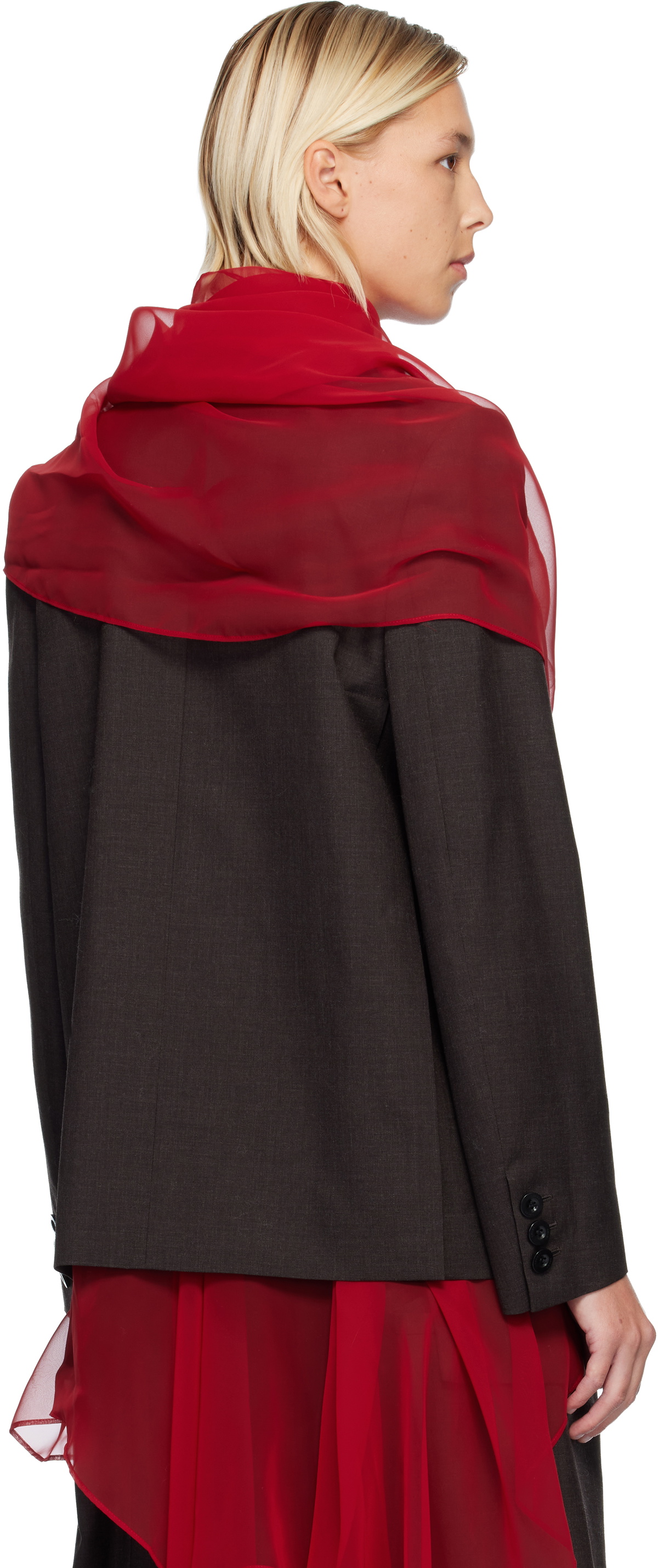 sacai Brown & Red Suiting Blazer