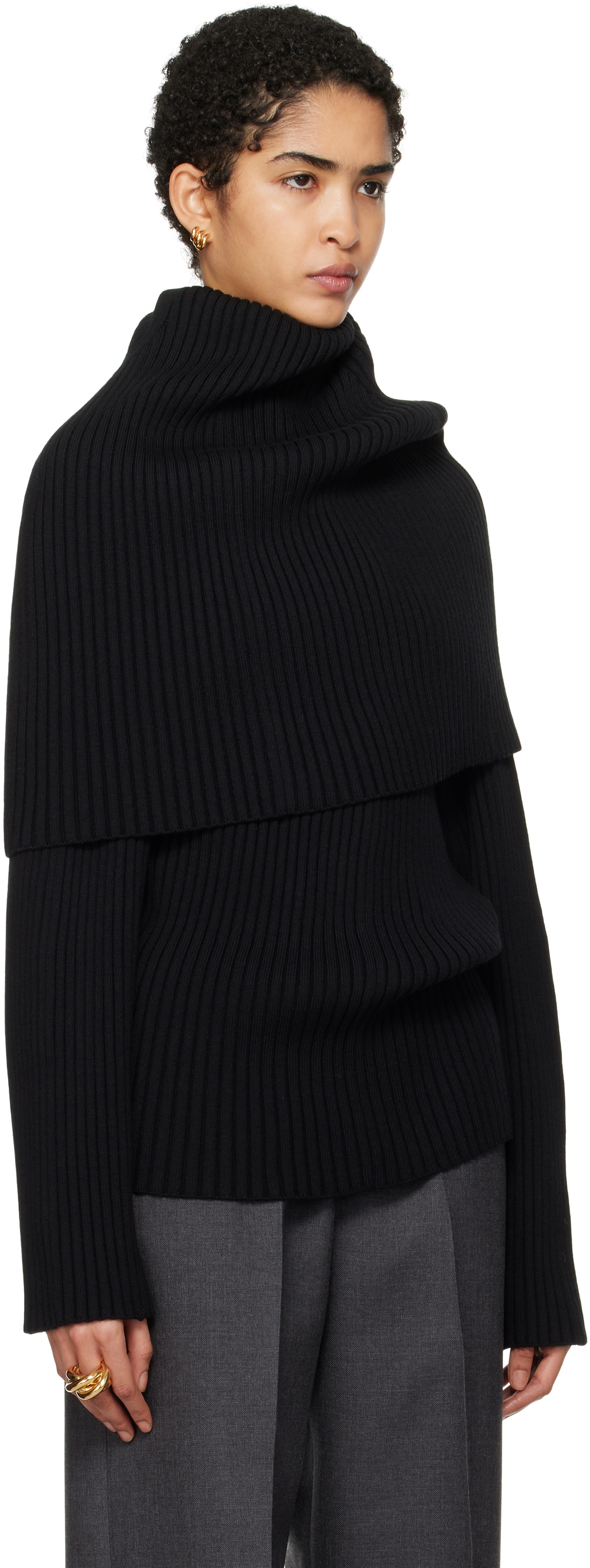 ALAINPAUL Black Covered Shoulders Turtleneck