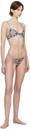 Fleur du Mal Blue Harper Embroidery V-String Thong