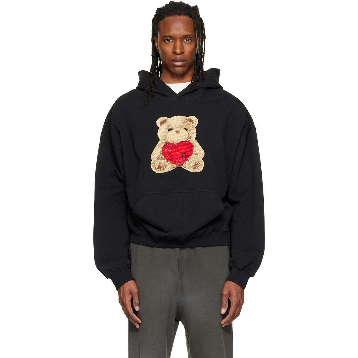We11done Black Heart Teddy Hoodie