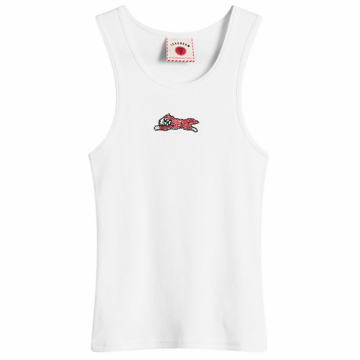 ICECREAM Women's Beaded Running Dog Ribbed Vest Top in White