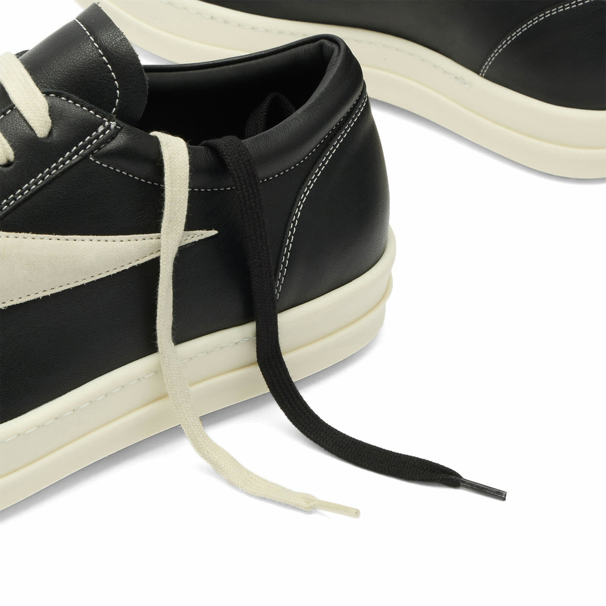 Rick Owens Men's Leather Vintage Sneaks in Black/Milk/Milk