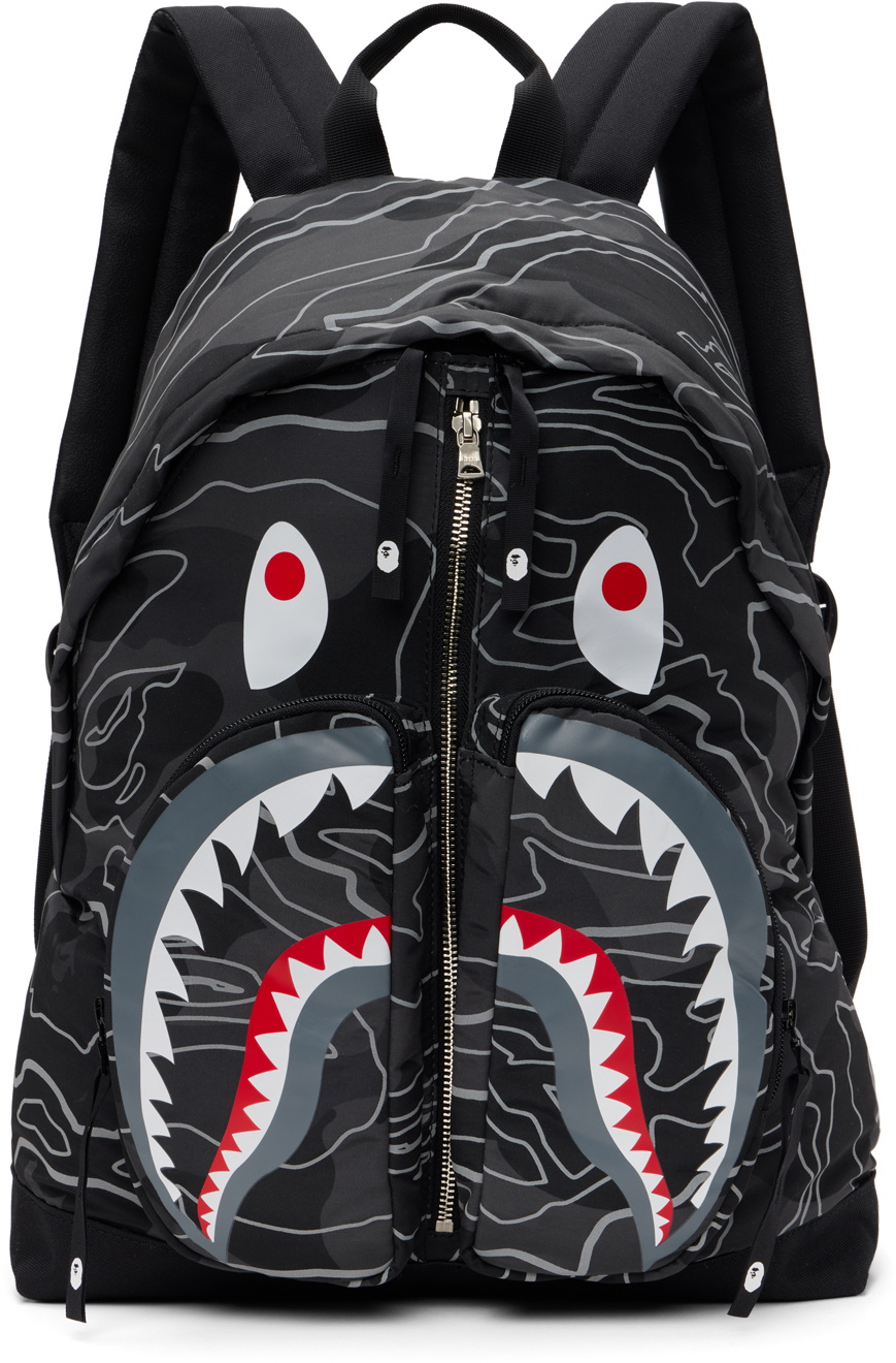 Bape Kids Black Multi Camo Milo Shark Backpack In Black/white