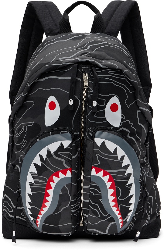 Photo: BAPE Black Layered Line Camo Shark Backpack