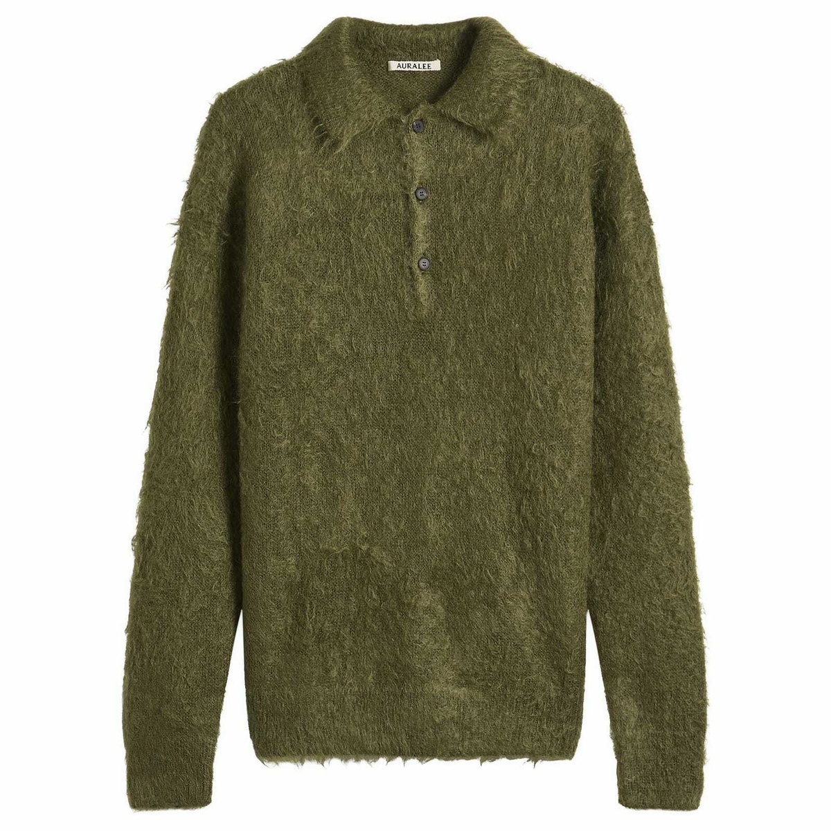 Auralee Men's Super Kid Mohair Polo in Olive