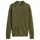 Auralee Men's Super Kid Mohair Polo in Olive