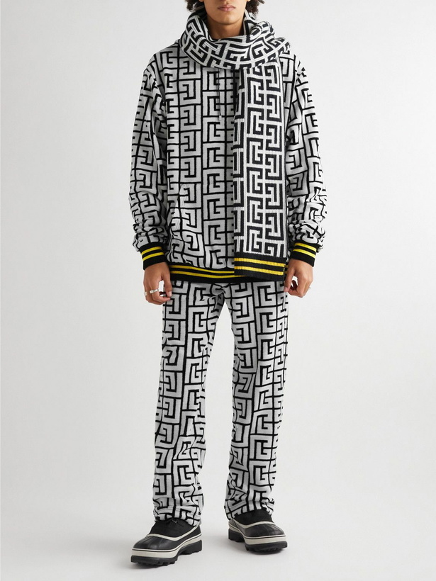 Photo: Balmain - Straight-Leg Logo-Jacquard Wool-Blend Drawstring Trousers - Black