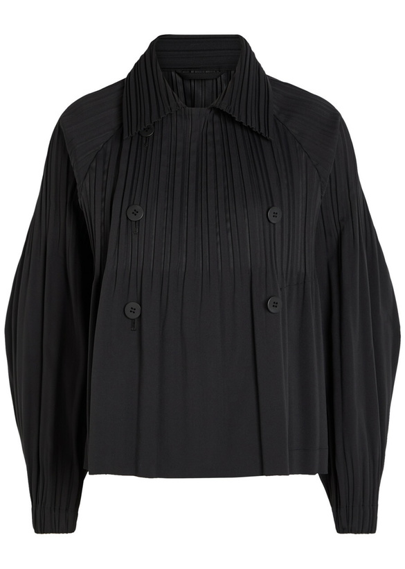 Photo: Pleats Please Issey Miyake Double-breasted Pleated Woven Coat Black
