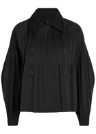Pleats Please Issey Miyake Double-breasted Pleated Woven Coat Black