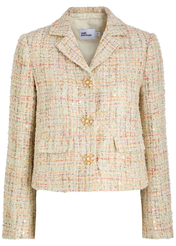 Photo: Self-portrait Embellished Bouclé Tweed Jacket Pastel